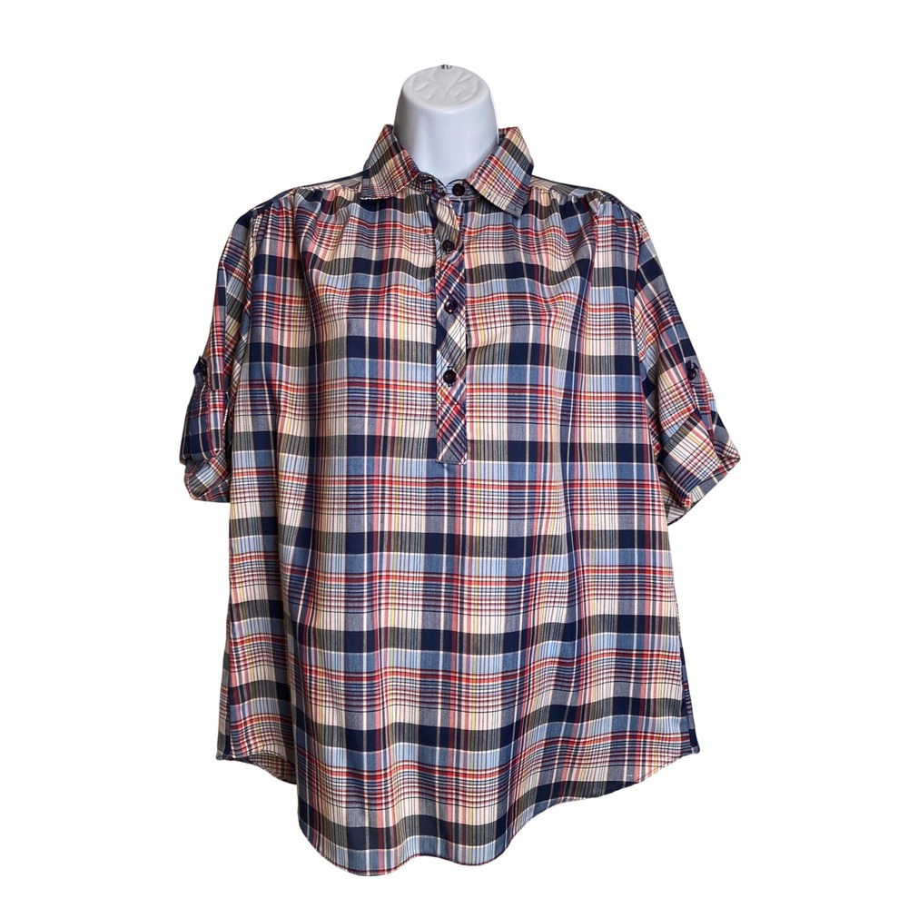 Vintage Miss Fashionality Womens Plaid Button Up Shirt Size 13/14 80's Western